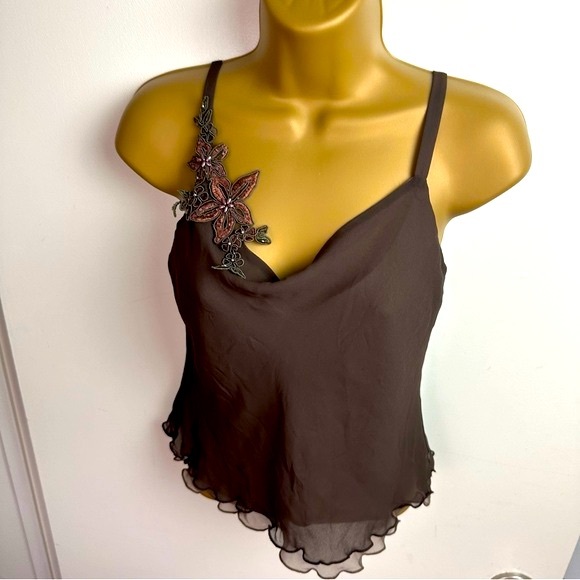Ursula Brownish & Tan Y2K Vintage Tiered Chiffon Cowl Neck Whimsical Fairy Top 6 - Picture 3 of 14